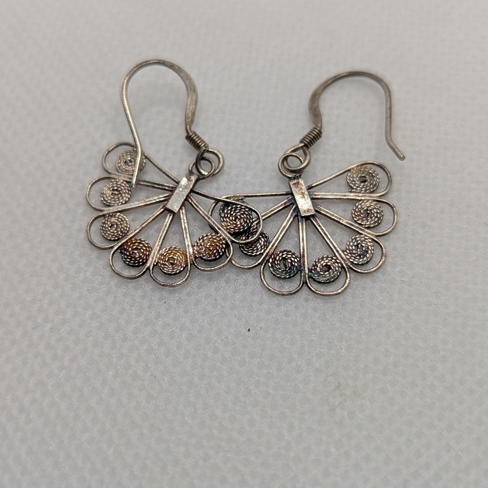 Silver Fan-Shaped Earrings - Picture 2 of 3